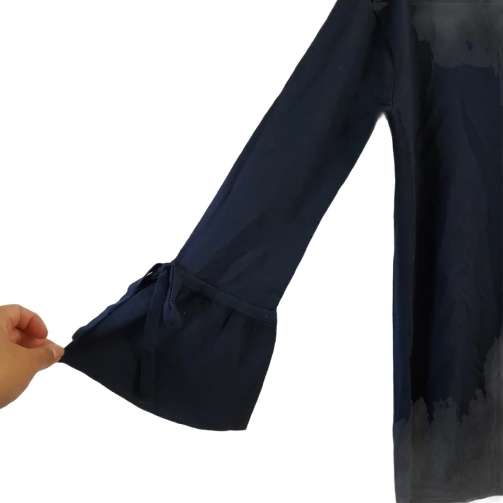 J. Crew Sweater XS Womens Navy Blue Merino‎ Wool V-Neck Drawstring Sleeve G9845